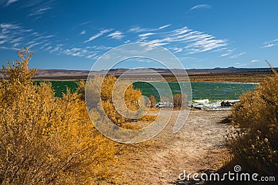 Mono Lake shore path, fall colors, California Stock Photo