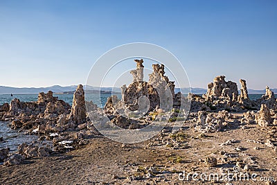 Mono Lake with tufa rock at sunset in Mono County, California, USA Stock Photo