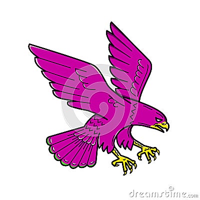 Peregrine Falcon Swoop Mono Line Vector Illustration