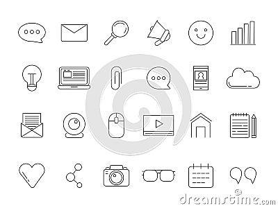 Mono line pictures set of various symbols for broadcasting, blogging and copyrighting Vector Illustration