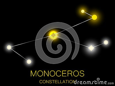 Monoceros constellation. Bright yellow stars in the night sky. A cluster of stars in deep space, the universe. Vector illustration Vector Illustration