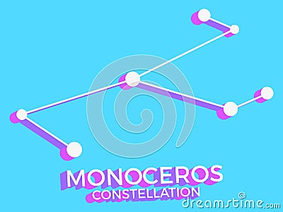 Monoceros constellation 3d symbol. Constellation icon in isometric style on blue background. Cluster of stars and galaxies. Vector Vector Illustration