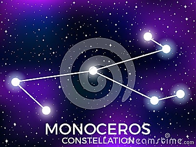 Monoceros constellation. Starry night sky. Cluster of stars and galaxies. Deep space. Vector Vector Illustration