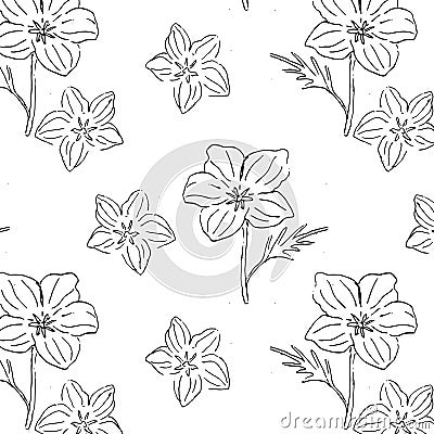 Monochome flower California Poppy seamless pattern Vector Illustration