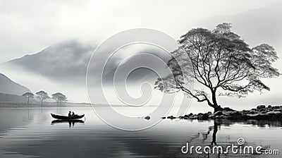 monochrom foggy and minimalistic landscape Stock Photo