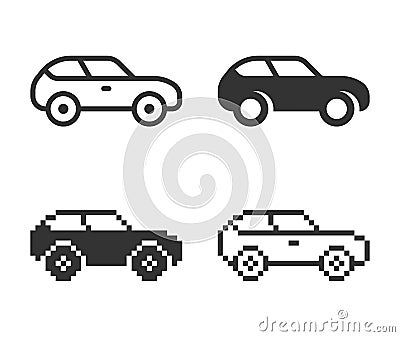 Monochromatic car icon in different variants Vector Illustration