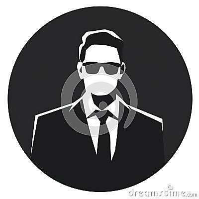 Monochromatic Consultant Icon: Minimalist Man In Suit And Sunglasses Cartoon Illustration