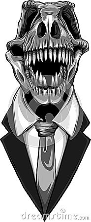 monochromatic dinosaur skull wearing business suit ready for work in the office Vector Illustration