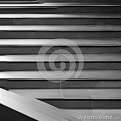 A monochromatic image of light and shadow on a staircase, creating an abstract play of depth and contrast1, Generative AI Stock Photo
