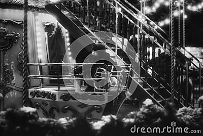 Monochromatic Mirth: A Carousel Christmas in Black and White Editorial Stock Photo