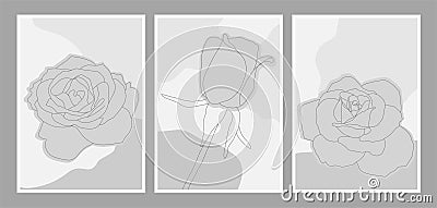 Monochromatic Modern Roses Abstract Wall Art Vector Illustration