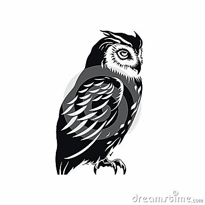 Monochromatic Owl Silhouette: Bold Contrast In Gothic Realism Cartoon Illustration