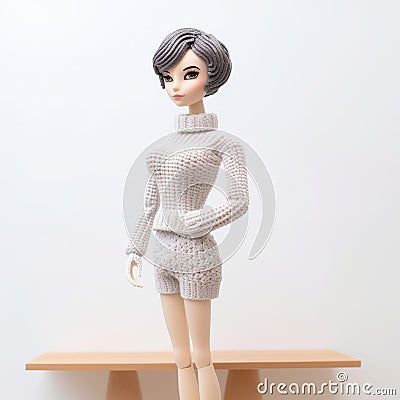 Monochromatic Serenity: Female Barbie Doll In Angura Kei Style Stock Photo