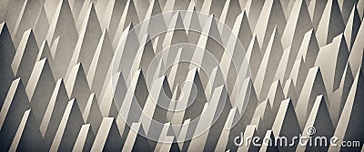 monochrome abstract geometric peaks creating optical illusion, sharp triangular forms arranged in rhythmic pattern, three- Stock Photo