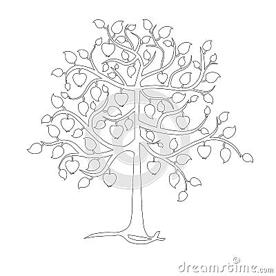 Monochrome apple tree for coloring page Vector Illustration