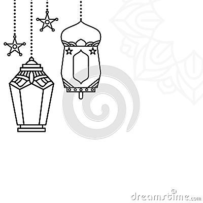 Monochrome Arabian style hanging lanterns Vector Illustration