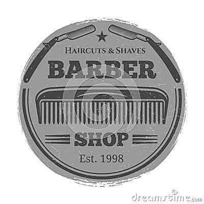 Monochrome barber shop vintage label - hairdressing salon emblem Vector Illustration