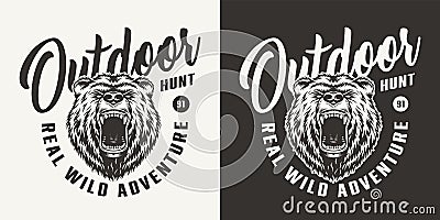 Monochrome bear hunting club logo Vector Illustration