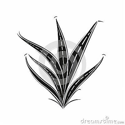 Monochrome Black Line Aloe Vera Logo On White Background Cartoon Illustration
