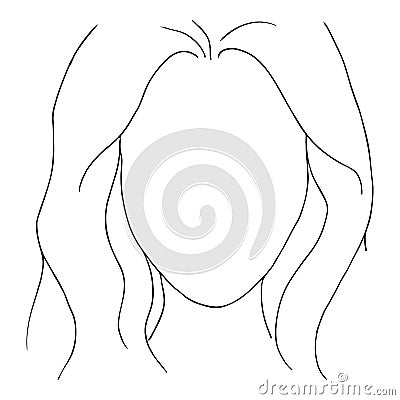 Monochrome black white fashion woman girl empty face hairstyle hair sketched line art vector Vector Illustration