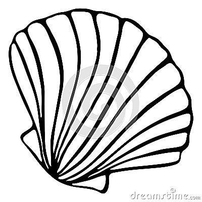 Monochrome black and white sea shell seashell silhouette ink line art sketch isolated vector Vector Illustration