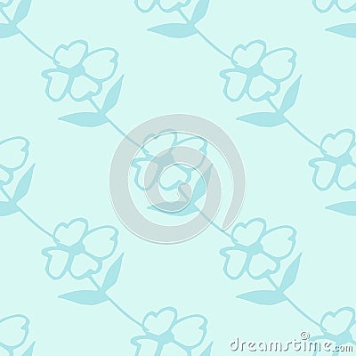 Monochrome botanic design in blue colors. Seamless minimalistic pattern Cartoon Illustration