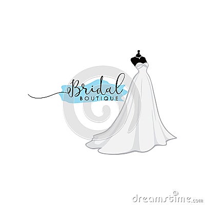 Monochrome Bridal Dress Boutique Logo Ideas, Fashion, Beautiful Bride, Vector Design Vector Illustration