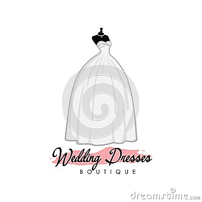 Monochrome Bridal Dress Boutique Logo Ideas, Fashion, Beautiful Bride, Vector Design Vector Illustration