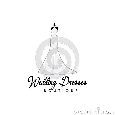 Monochrome Bridal Gowns Boutique Logo Ideas, Sign, Icon, Mannequin, Fashion, Beautiful Bride, Vector Design Vector Illustration