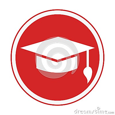 Monochrome circular emblem with graduation hat Vector Illustration