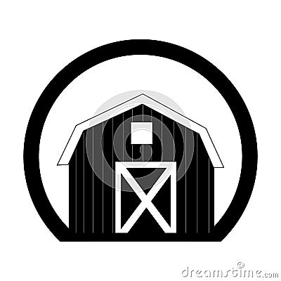 Monochrome circular frame with barn of two floors Vector Illustration