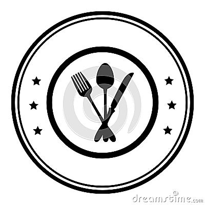 Monochrome circular frame with cutlery Vector Illustration