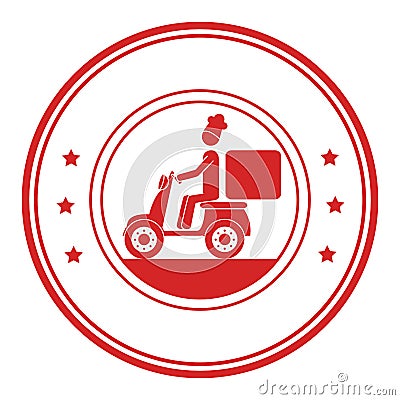 Monochrome circular frame with delivery man in scooter Vector Illustration