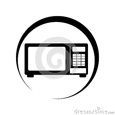 Monochrome circular frame with microwave oven Vector Illustration