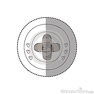 Monochrome circular frame with middle shadow sticker with crossed band aid Vector Illustration