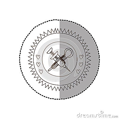 Monochrome circular frame with middle shadow sticker with crossed syringe and thermometer Vector Illustration