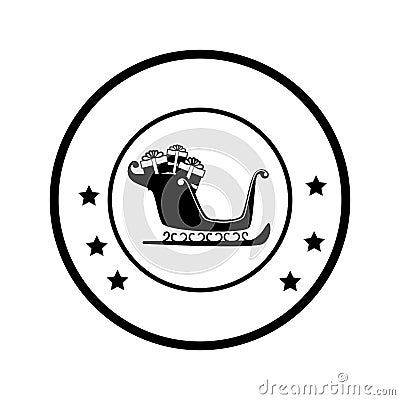 Monochrome circular frame with santa sleigh with presents Vector Illustration