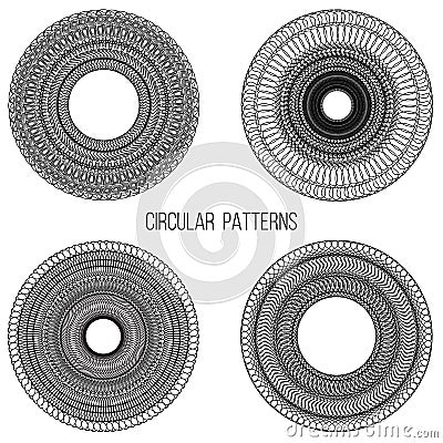 Monochrome circular linear patterns Vector Illustration