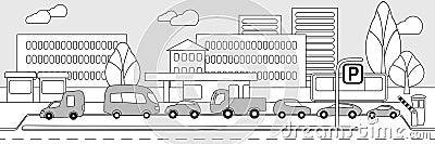 Monochrome City Parking Zone Concept Vector Illustration