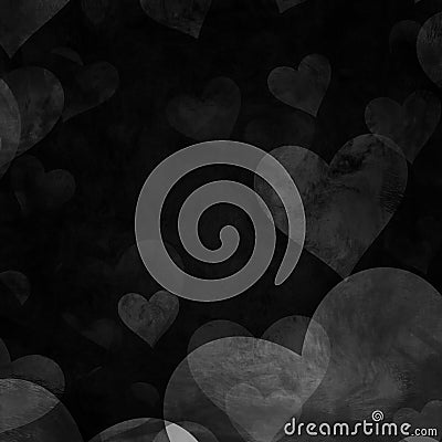 Monochrome cloudy with many falling hearts grunge on dark horror goth black distressed background Stock Photo