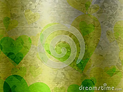 Monochrome cloudy with many falling hearts grunge on yellow mosaic brushed panel background Valentine`s Day Stock Photo