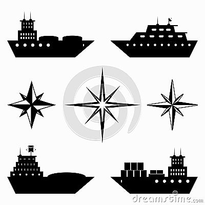 Monochrome collection of ships icons Vector Illustration