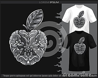 Monochrome color apple fruit mandala arts isolated on black and white t shirt Vector Illustration