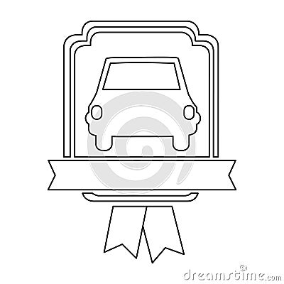 monochrome contour of automobile front in heraldic frame with ribbon Cartoon Illustration