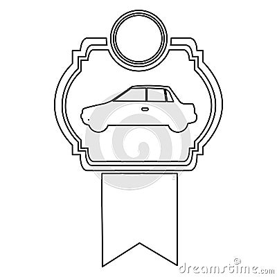 monochrome contour of automobile of side view in heraldic frame with ribbon Cartoon Illustration