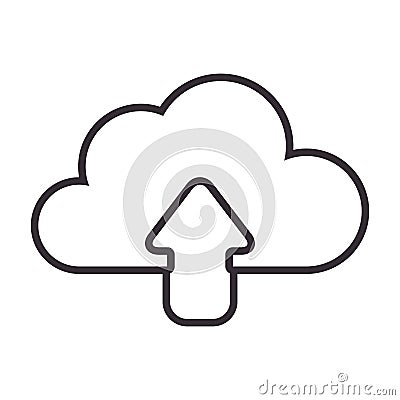 Monochrome contour with cloud upload service Vector Illustration