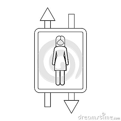 monochrome contour with double sign arrow with woman with long hair Cartoon Illustration