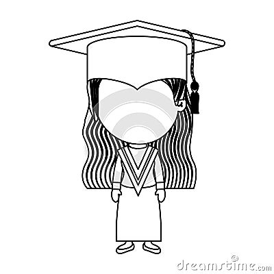 Monochrome contour girl with graduation outfit Vector Illustration
