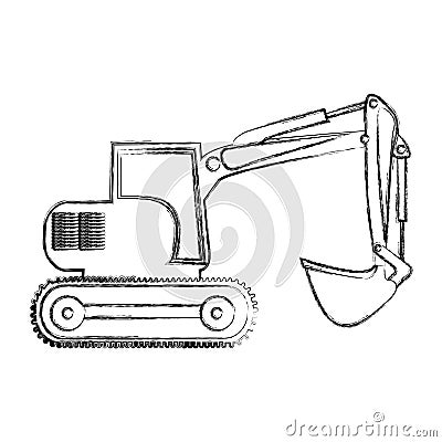 monochrome contour hand drawing of backhoe Cartoon Illustration