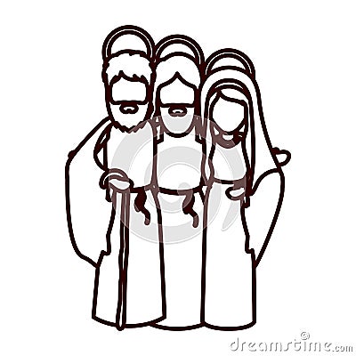 Monochrome contour with jesus embraced to virgin mary and saint joseph Vector Illustration